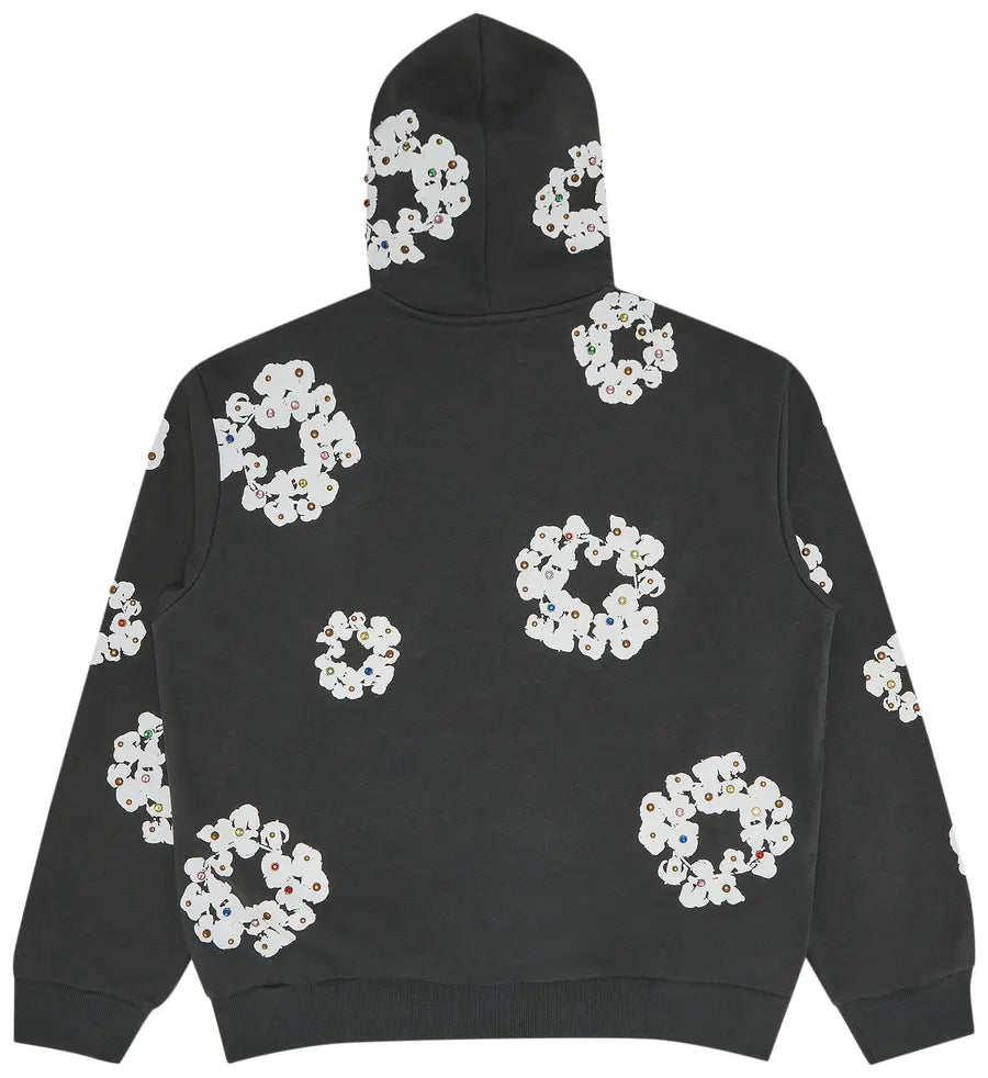 Denim Tears Rhinestone Wreath Zip Hoodie 'Vintage Black'
