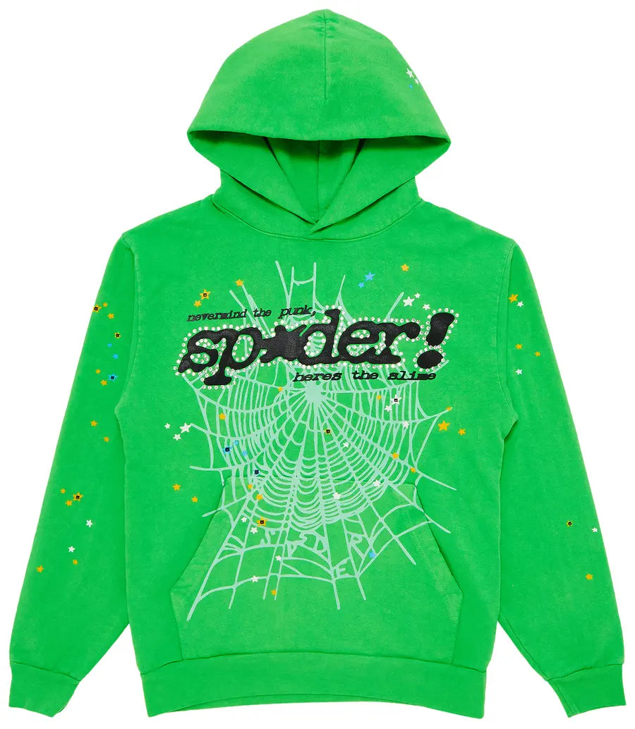 Sp5der P*nk V2 Rhinestone Hoodie 'Bright Green'
