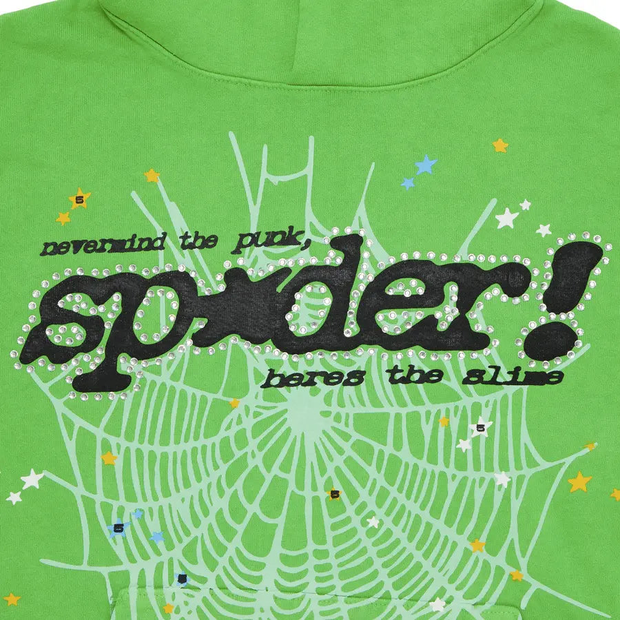 Sp5der P*nk V2 Rhinestone Hoodie 'Bright Green'