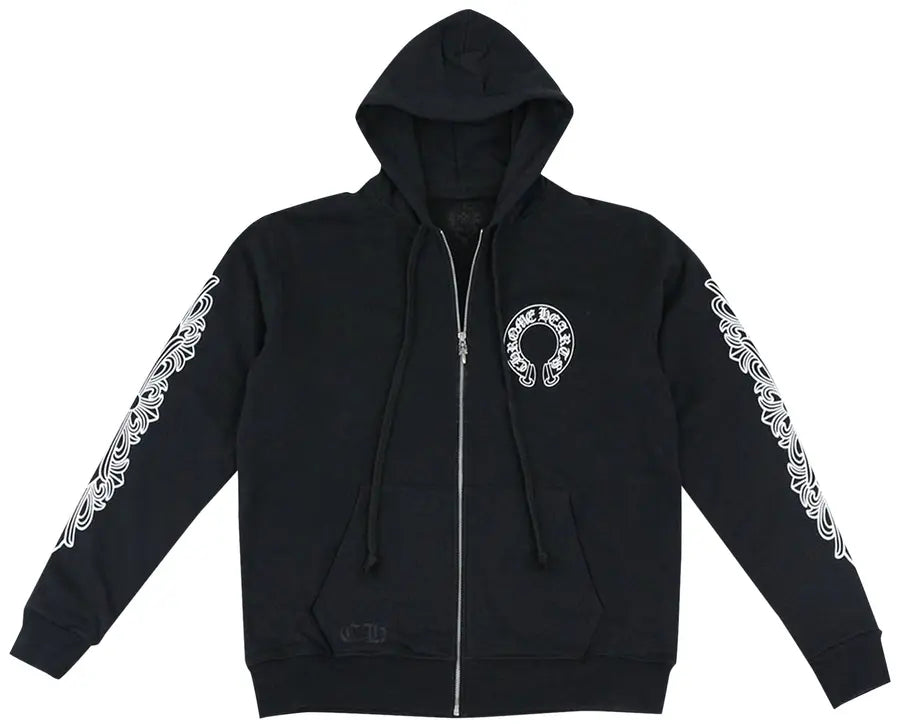 Chrome Hearts Horseshoe Floral Cross-Sleeve Zip Up Hoodie 'Black/White'
