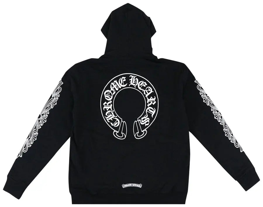 Chrome Hearts Horseshoe Floral Cross-Sleeve Zip Up Hoodie 'Black/White'